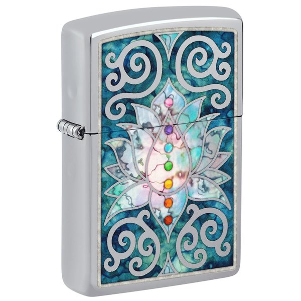 Zippo Fusion Lotus Flower Design High Polish Chrome Pocket Lighter 48592